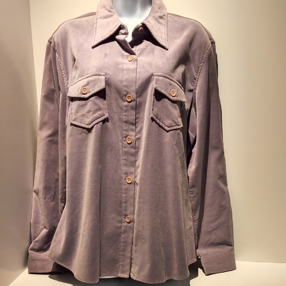 GAP Light Purple Shirt Button Up Long Sleeve Corduroy XL Check Measurements